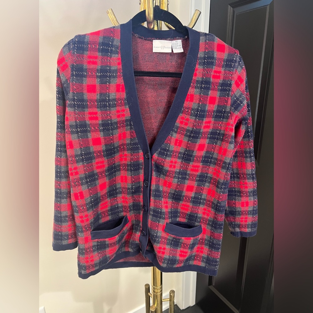 First Issue Red and Blue Plaid Cardigan